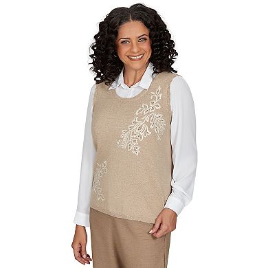 Petite Alfred Dunner Union Square Embroidered Vest Two in One Sweater