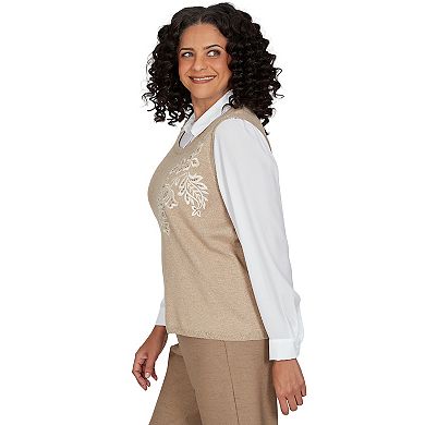 Petite Alfred Dunner Union Square Embroidered Vest Two in One Sweater