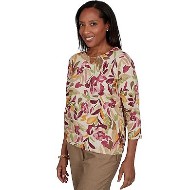 Petite Alfred Dunner Union Square Floral Painterly Print Shimmer Sweater