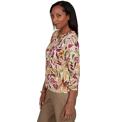 Petite Alfred Dunner Union Square Floral Painterly Print Shimmer Sweater