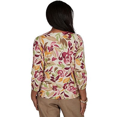 Petite Alfred Dunner Union Square Floral Painterly Print Shimmer Sweater
