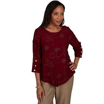 Petite Alfred Dunner Union Square Sparkle Soutache Geo Floral Top