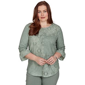 Petite Alfred Dunner Tonal Spliced Patchwork Top