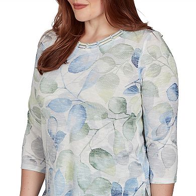 Petite Alfred Dunner Allover Leaf Print Top