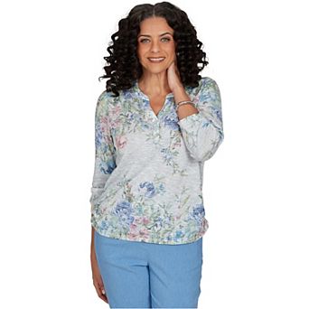 Petite Alfred Dunner Provence Floral Borders Henley Top