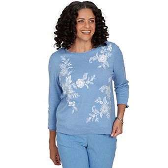 Petite Alfred Dunner Lacey Floral Embroidered Sweater