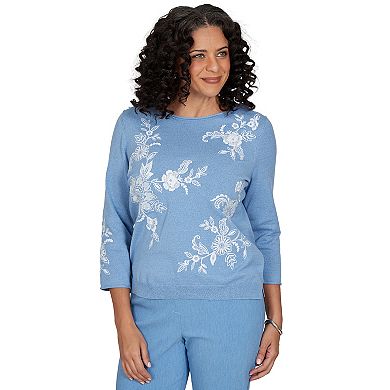 Petite Alfred Dunner Lacey Floral Embroidered Sweater