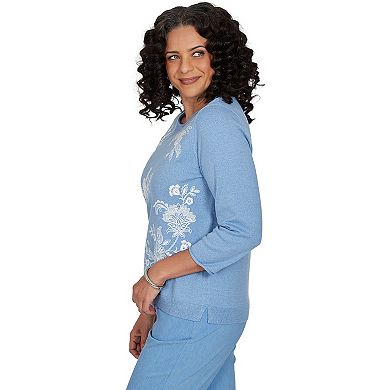 Petite Alfred Dunner Lacey Floral Embroidered Sweater