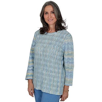 Petite Alfred Dunner Provence Scalloped Stripes Textured Sweater