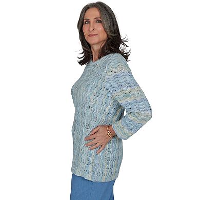 Petite Alfred Dunner Provence Scalloped Stripes Textured Sweater