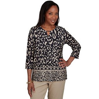 Petite Alfred Dunner Animal Print Split Neck Knit Top