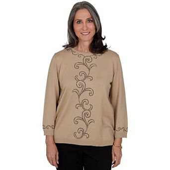 Petite Alfred Dunner Beaded Scroll Embellished Sweater