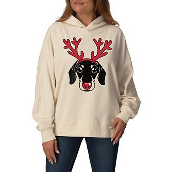 Women's Dachshund Reindeer Antlers Oversized Fleece Hoodie Sweatshirt