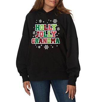Women's Holly Jolly Grandma Oversized Fleece Hoodie Sweatshirt