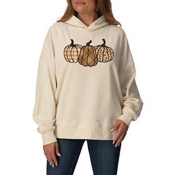 Women's Brown Plaid Pumpkins Oversized Fleece Hoodie Sweatshirt