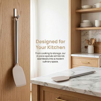 Silicone Spatula Set, 2-Piece Kitchen Utensils Set with Heat-Resistant Spatula, Seamless Rubber Tips
