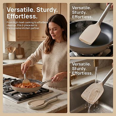 Silicone Spatula Set, 2-Piece Kitchen Utensils Set with Heat-Resistant Spatula, Seamless Rubber Tips