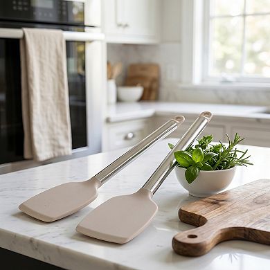 Silicone Spatula Set, 2-Piece Kitchen Utensils Set with Heat-Resistant Spatula, Seamless Rubber Tips