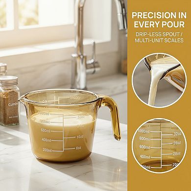 1000ml Measuring Cup, Glass Liquid Measuring Cup for Kitchen Baking and Cooking 2 Pcs