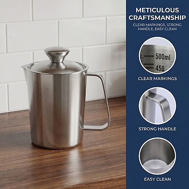 500ml Measuring Cup, 1 Cup Stainless Steel Measuring Cup with Easy Read Lines for Baking Recipes