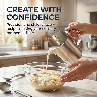 500ml Measuring Cup, 1 Cup Stainless Steel Measuring Cup with Easy Read Lines for Baking Recipes