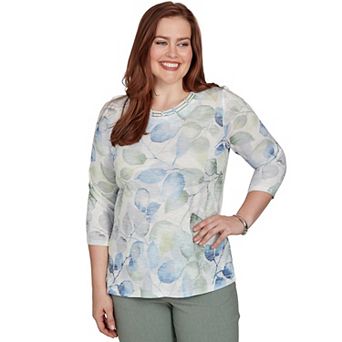 Women's Alfred Dunner Watercolor Allover Leaf Print Top