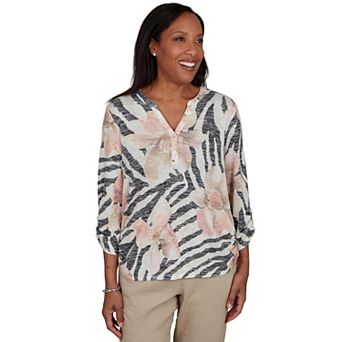 Women's Alfred Dunner Travel Advisory Animal Floral Henley Top