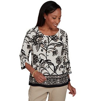 Women's Alfred Dunner Travel Advisory Scroll Border Top with Necklace
