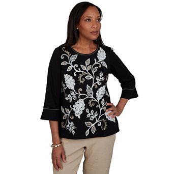 Women's Alfred Dunner Travel Advisory Scroll Leaf Embroidered Top