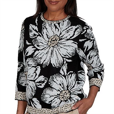 Women's Alfred Dunner Dramatic Ink Floral Sweater