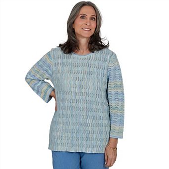 Women's Alfred Dunner Provence Scalloped Stripes Textured Sweater