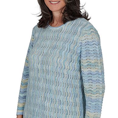 Women's Alfred Dunner Provence Scalloped Stripes Textured Sweater