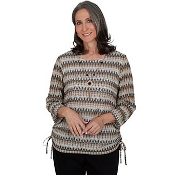 Women's Alfred Dunner Travel Advisory Biadere Textured Top with Necklace
