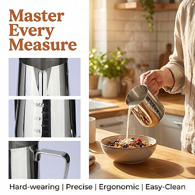600ml Measuring Cup, Basic Stainless Steel Measuring Cup for Kitchen Baking, Easy to Clean and Store