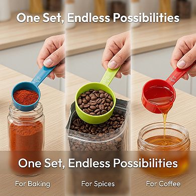 5Pcs Plastic Measuring Spoons Set, Lightweight Kitchen Spoons for Dry and Liquid, Great for Cooking