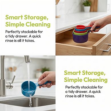 5Pcs Plastic Measuring Spoons Set, Lightweight Kitchen Spoons for Dry and Liquid, Great for Cooking