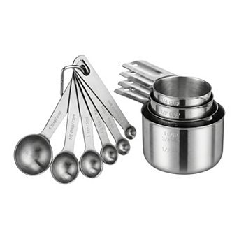 Durable Stainless Steel Measuring Cups and Spoons, Stackable with Engraved Markings 14 pc