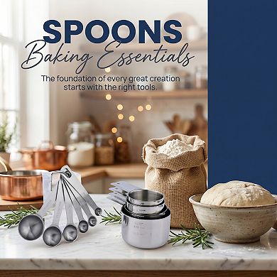 Durable Stainless Steel Measuring Cups and Spoons, Stackable with Engraved Markings 14 Pcs