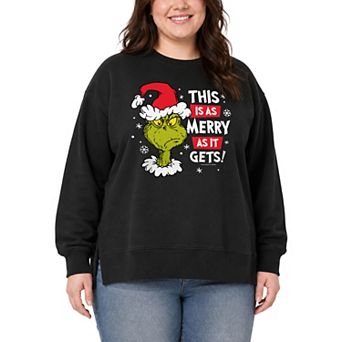 Plus Size Dr. Seuss The Grinch Graphic Oversized Fleece Crew Sweatshirt