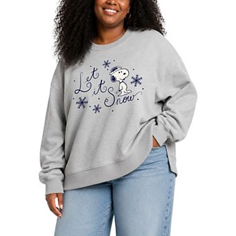 Plus Size Peanuts Snoopy Let It Snow Graphic Crew Sweatshirt
