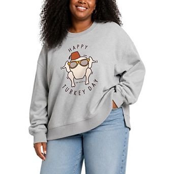 Plus Size Friends Happy Turkey Day Oversized Fleece Crew Sweatshirt