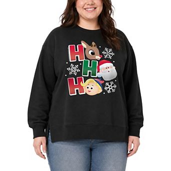 Plus Size Rudolph The Red Nosed Reindeer Ho Ho Ho Graphic Crew Sweatshirt