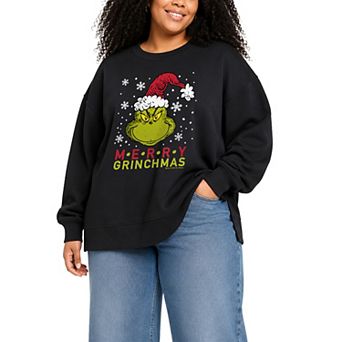 Plus Size Dr. Seuss The Grinch Oversized Fleece Crew Sweatshirt