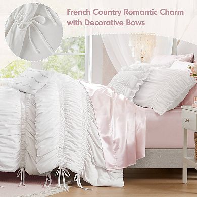 Intelligent Design Amelie Ruched Bow Comforter Set with Coordinating Throw Pillows