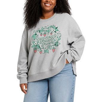 Plus Size The Beatles Strawberry Fields Graphic Fleece Crew Sweatshirt