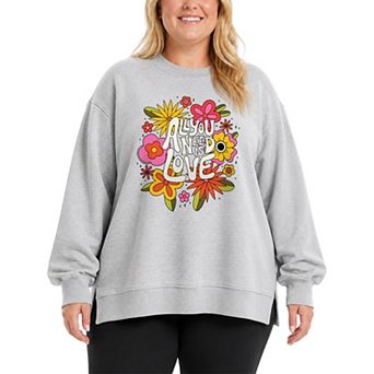 Plus Size The Beatles All You Need Is Love Oversized Fleece Crew Sweatshirt