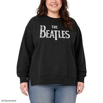 Plus Size The Beatles Graphic Oversized Fleece Crew Sweatshirt