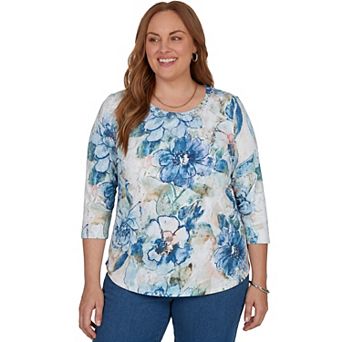 Plus Size Alfred Dunner Etched Florals Ruched Sides Top