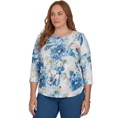 Plus Size Alfred Dunner Etched Florals Ruched Sides Top