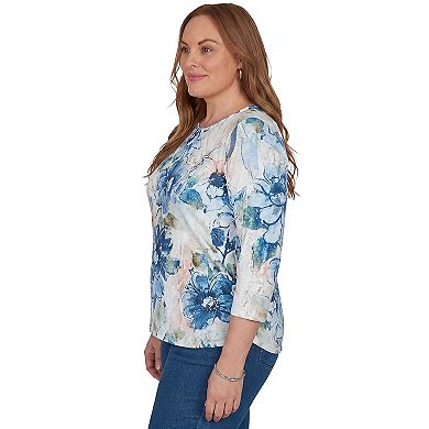 Plus Size Alfred Dunner Etched Florals Ruched Sides Top
